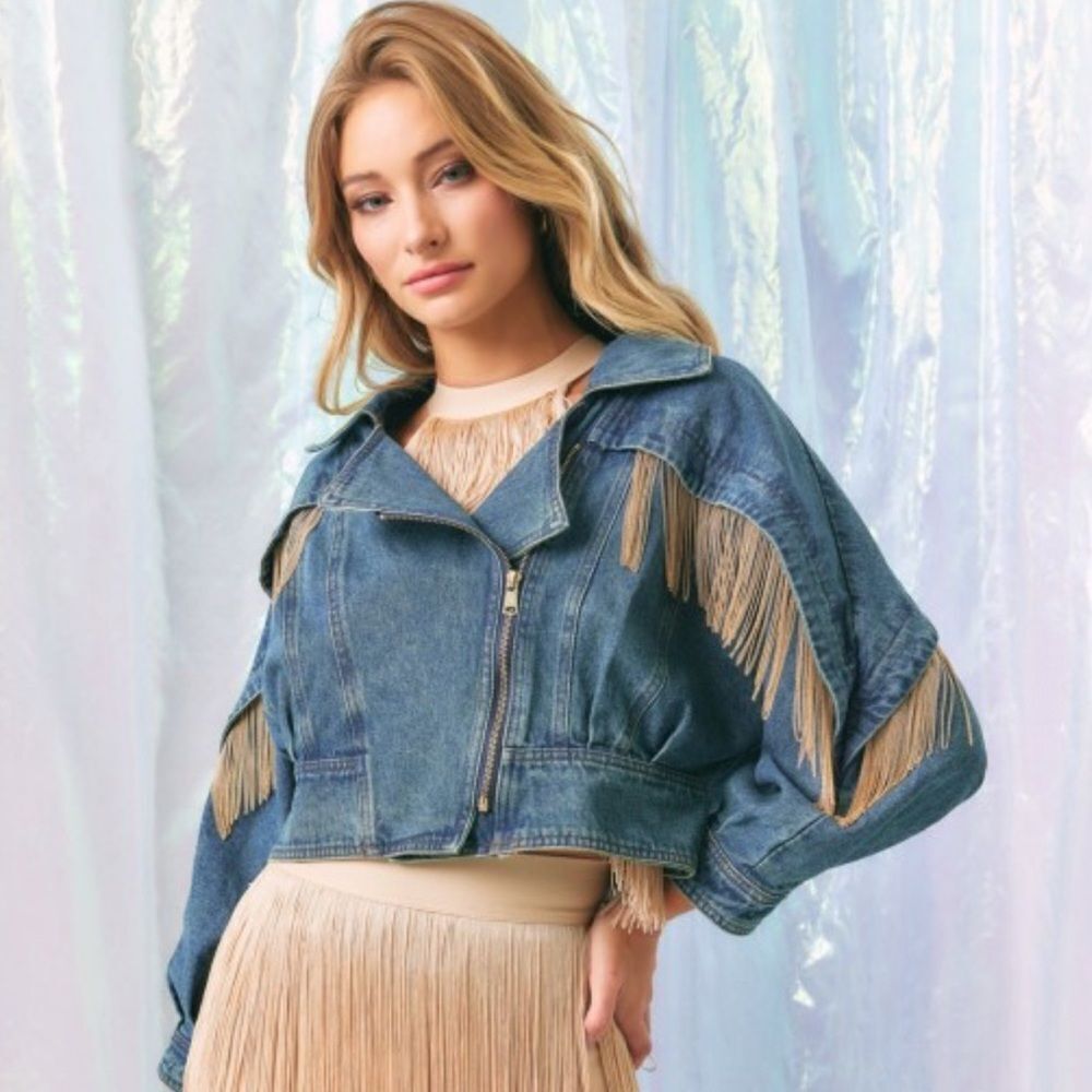 Denim Metal Fringe Jacket